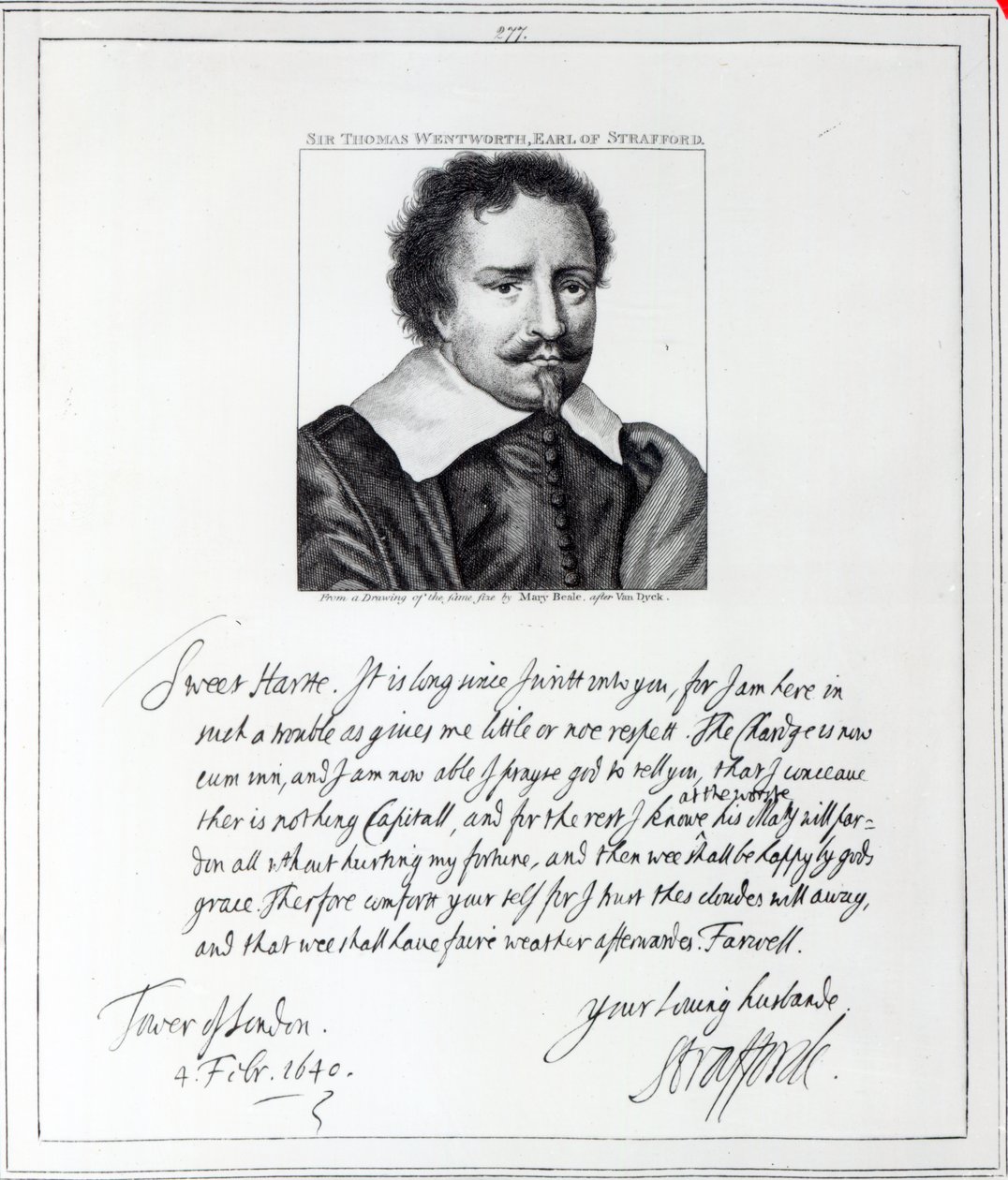 Thomas Wentworth, 1. jarl af Strafford, indgraveret efter en tegning af Mary Beale, 1793 af Anthony van Dyck