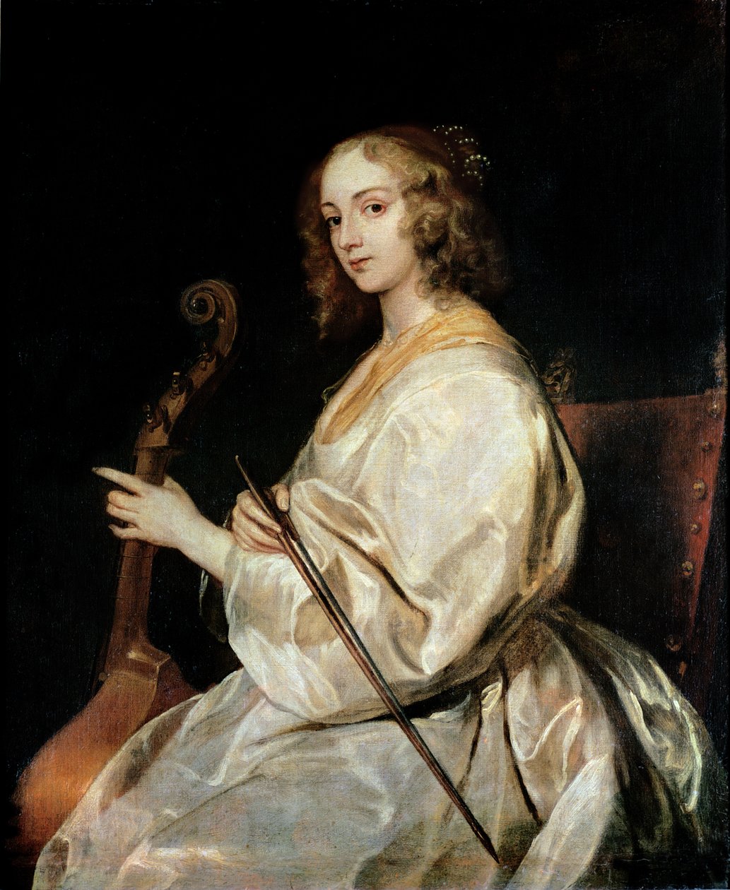 Ung kvinde spiller en Viola da Gamba af Anthony van Dyck