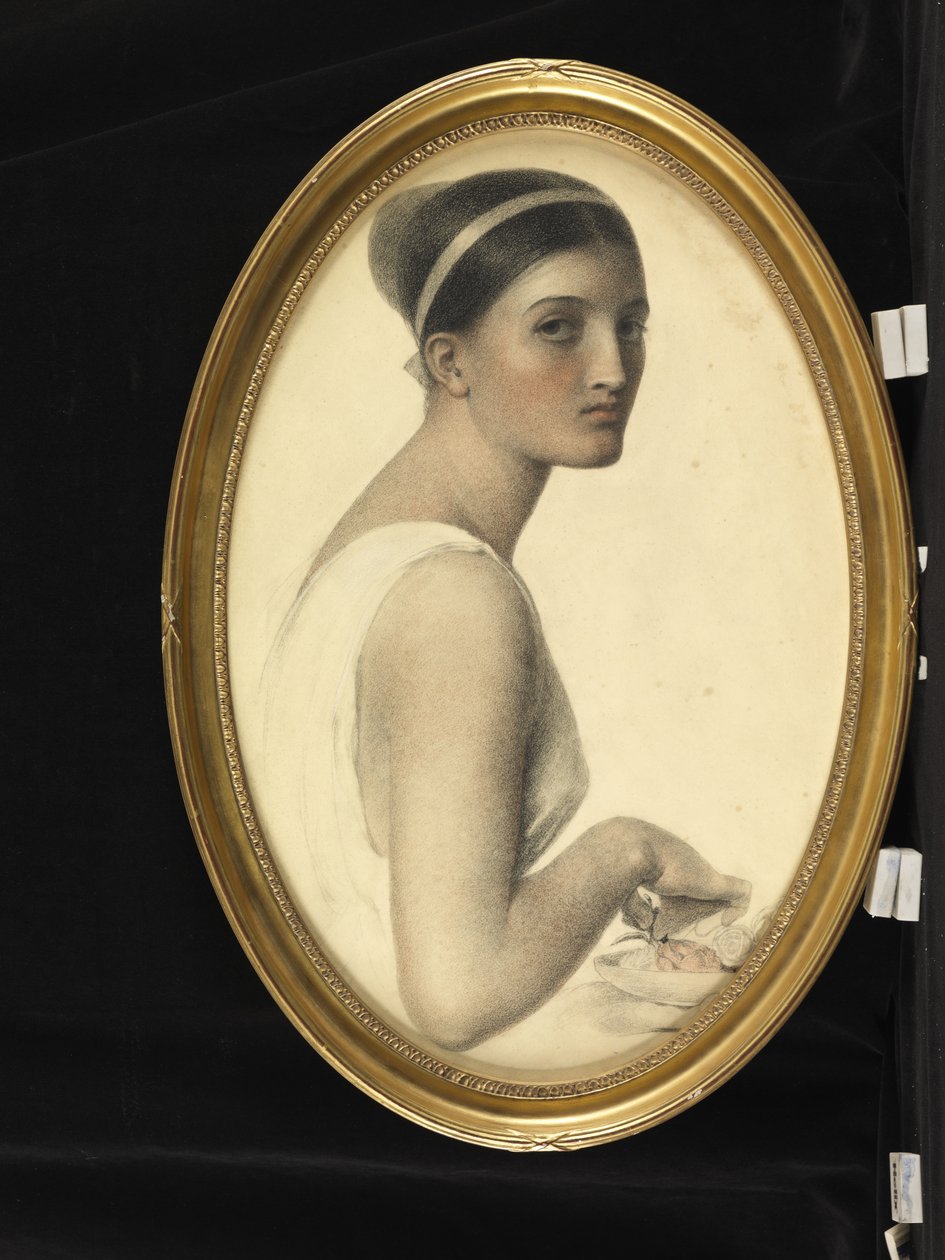 Ideelt hoved (kridt på papir) af Anthony Frederick Augustus Sandys
