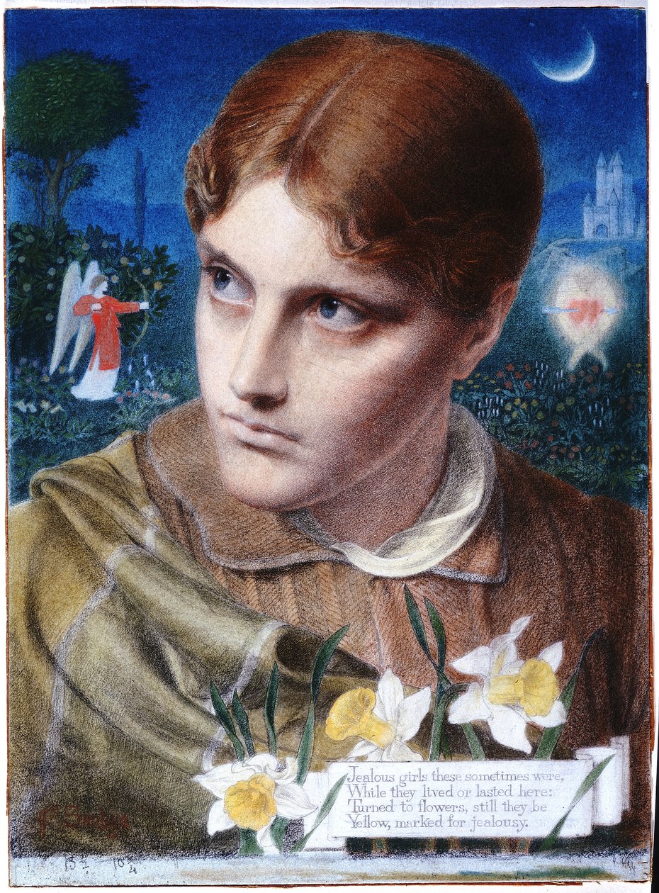 Jalousi (kridt og blyant på tavle) af Anthony Frederick Augustus Sandys