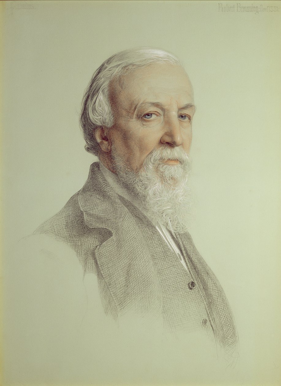 Robert Browning (1812-89), 1881 (blyant og farvet kridt på papir) af Anthony Frederick Augustus Sandys
