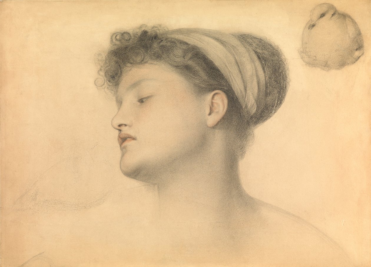 Studie for pige med duer (blyant og farvet kridt på papir) af Anthony Frederick Augustus Sandys