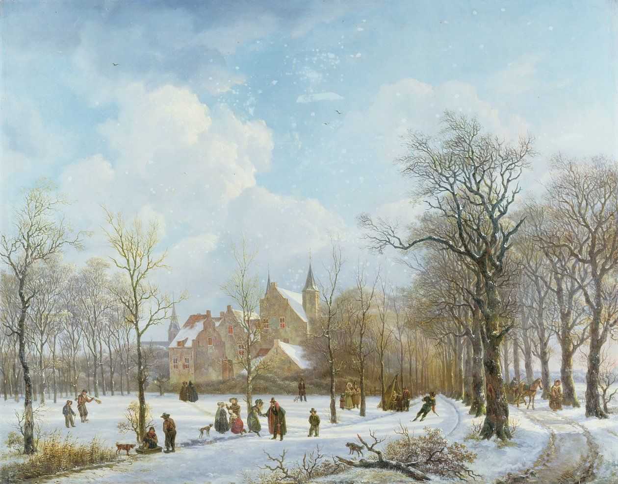 Skatere i et vinterlandskab, 1830 (panel) af Anthony Jacob Offermans