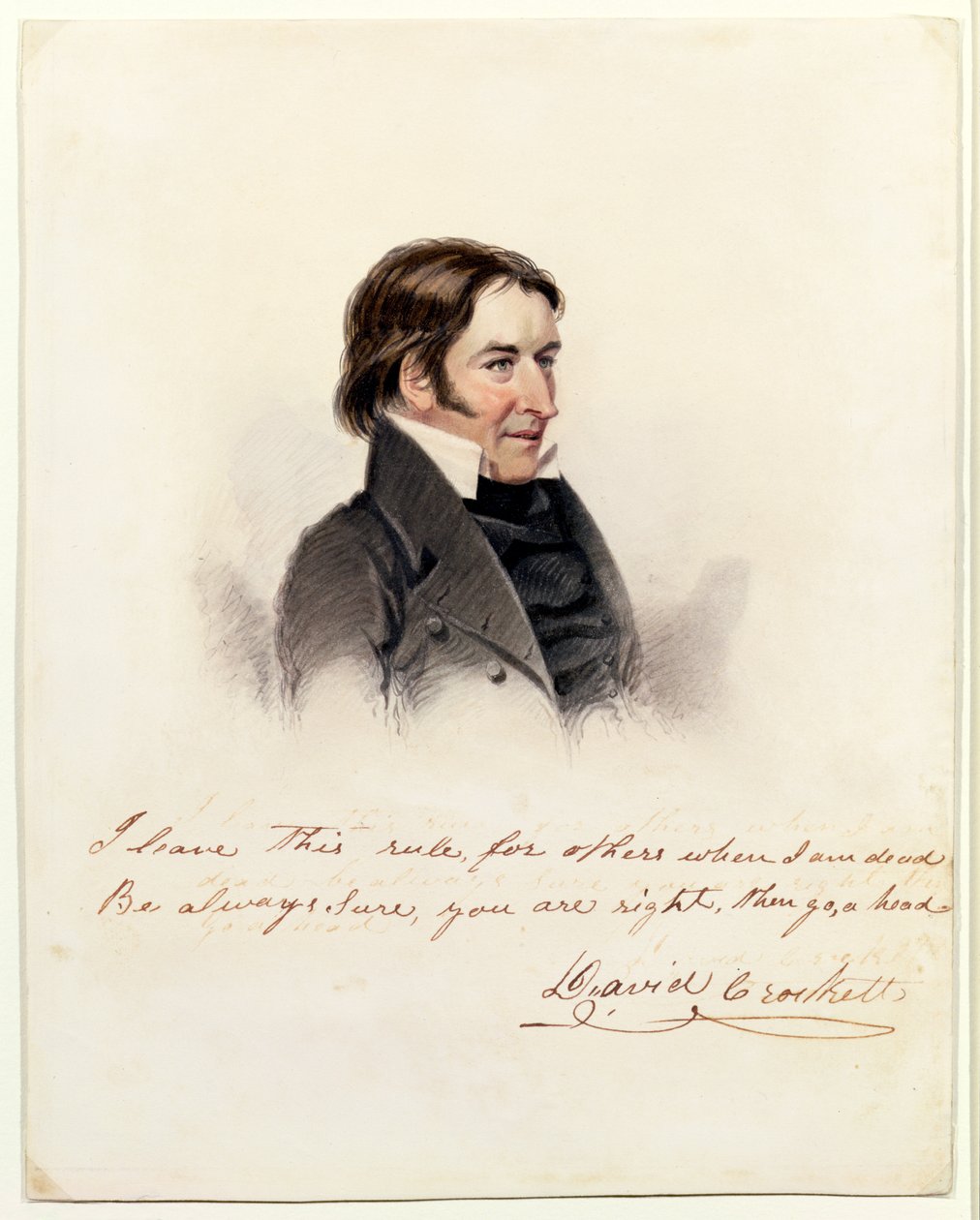 Portræt af David Crockett, 1834 (wc på papir) af Anthony Lewis De Rose