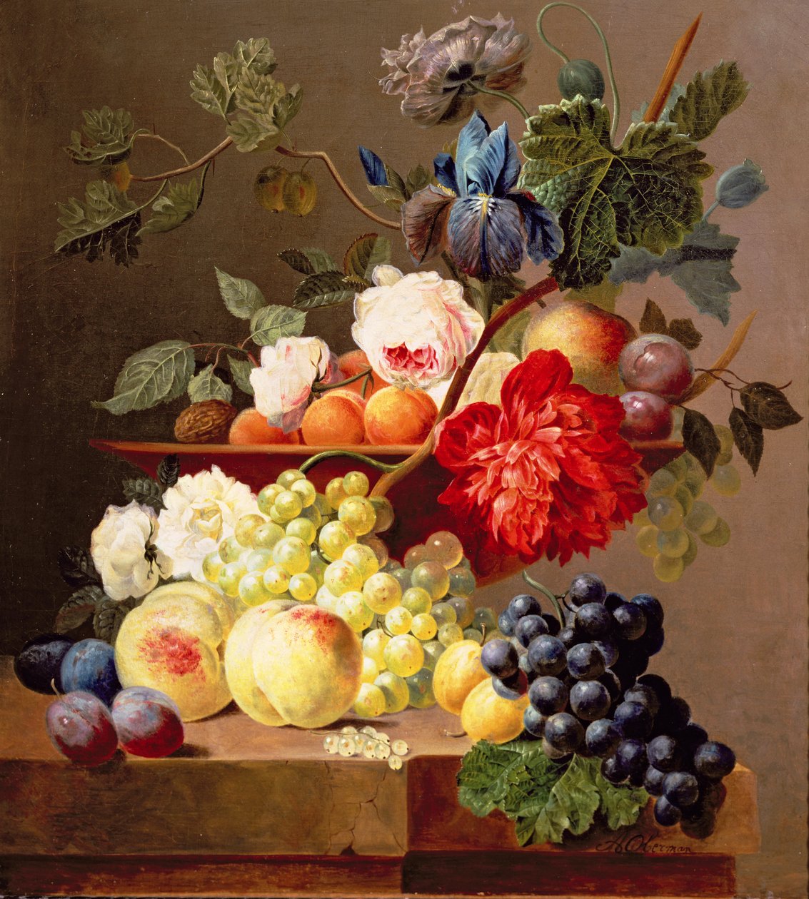 Stilleben med frugt og blomster af Anthony Obermann