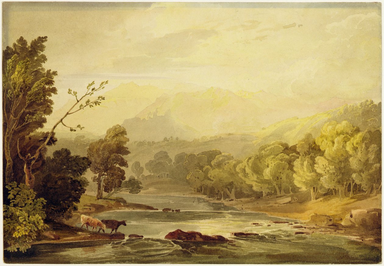 En udsigt over Brathay nær Ambleside (wc over spor af grafit på papir) af Anthony Vandyke Copley Fielding