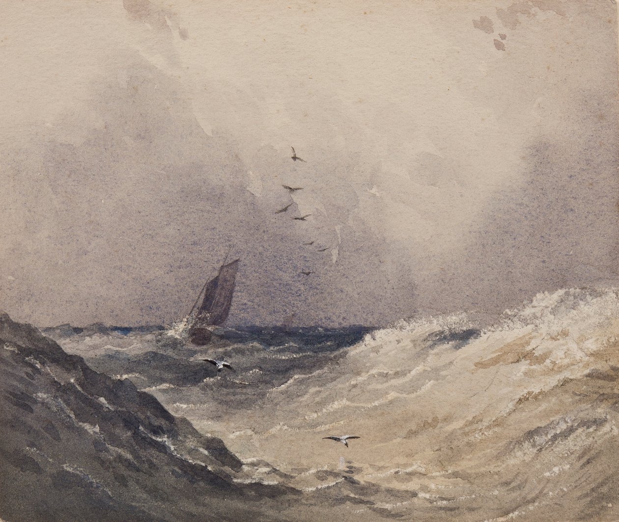 Sejlbåd før en storm, ca. 1830 af Anthony Vandyke Copley Fielding