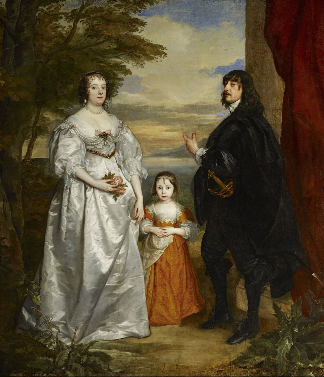James, syvende jarl af Derby, hans dame og barn af Anthony van Dyck