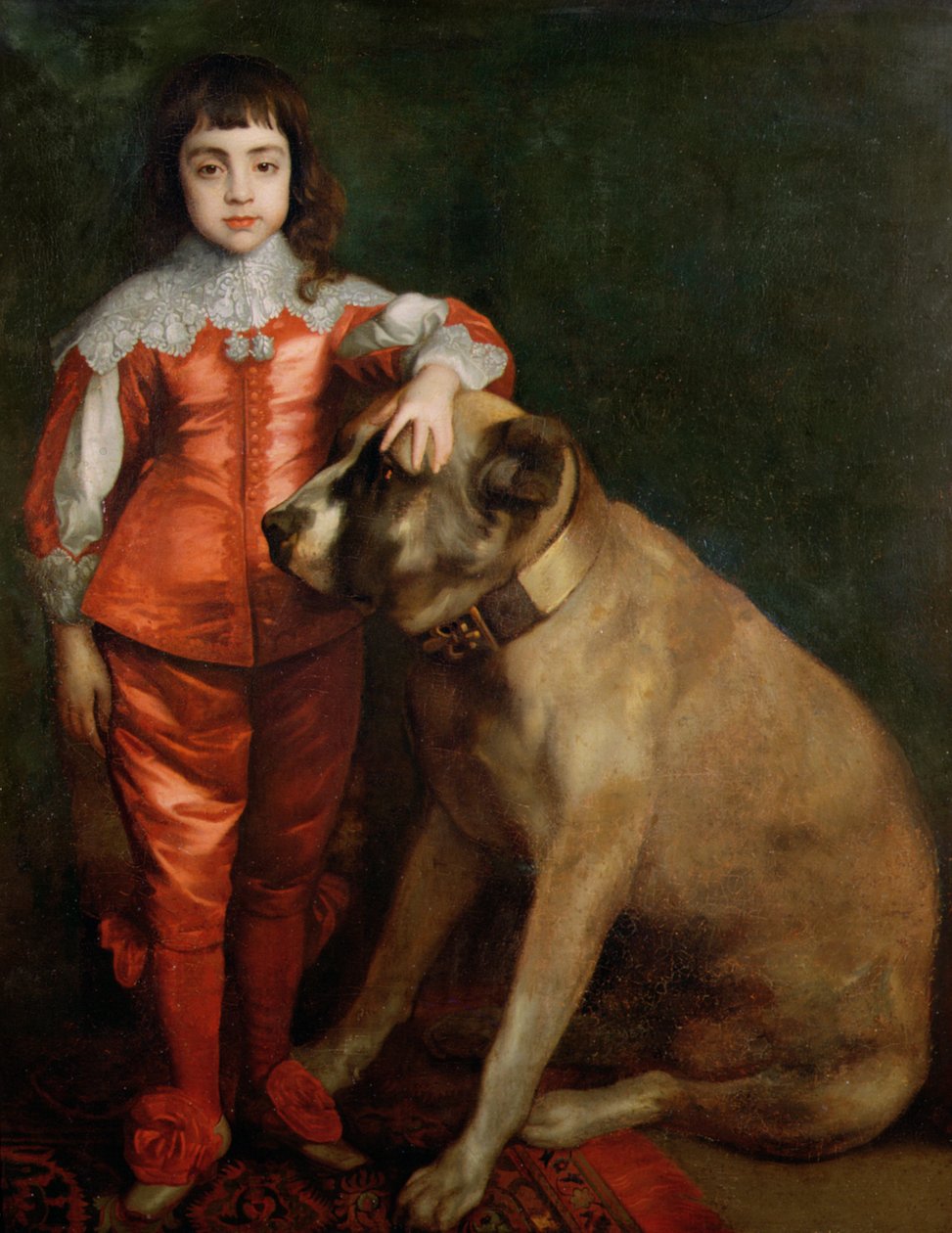 Fuld længde portræt af Charles II som en dreng med en mastiff af Anthony van Dyck