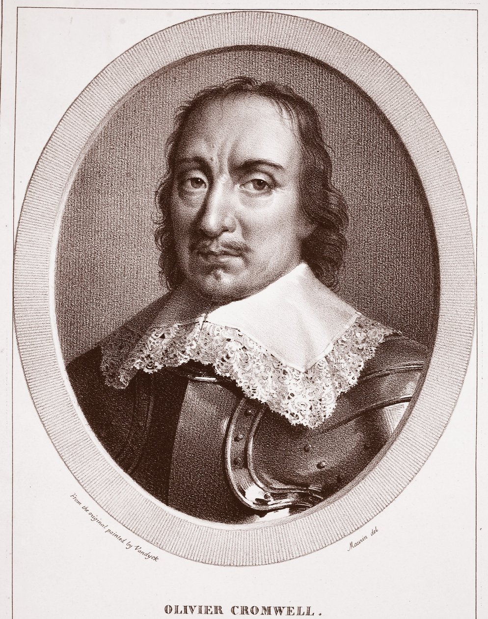 Oliver Cromwell, tilskrevet Maurin, graveret af de Langlume (litografi) af Anthony van Dyck