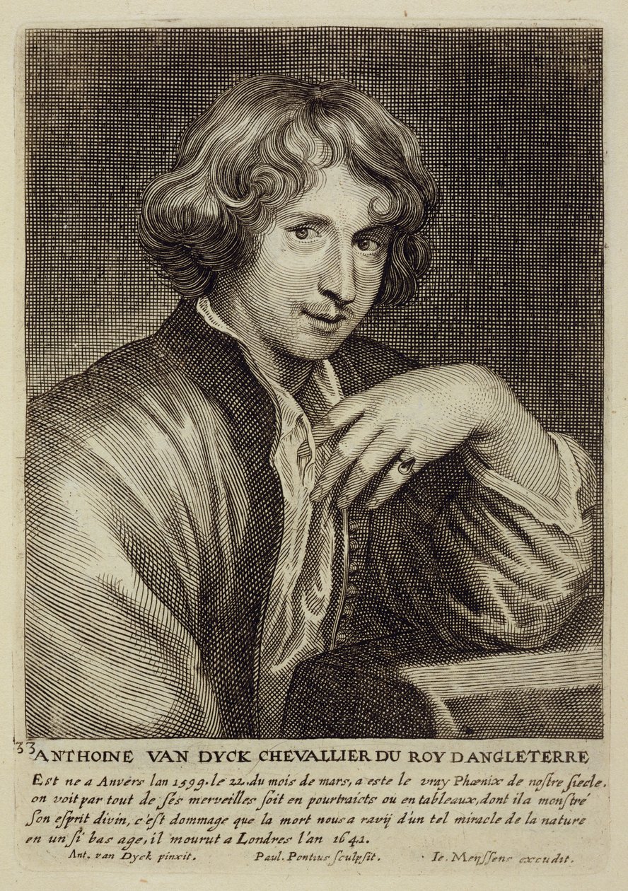 Selvportræt, plade 33 fra en serie portrætter af kunstnere, indgraveret af Paulus Pontius (1603-58) af Anthony van Dyck