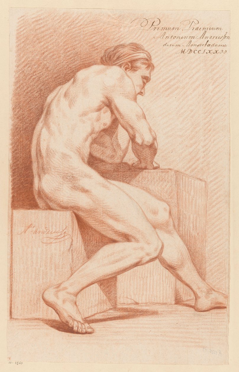 Siddende mand nøgen, set fra siden (1. præmie 1772) af Anthony Andriessen