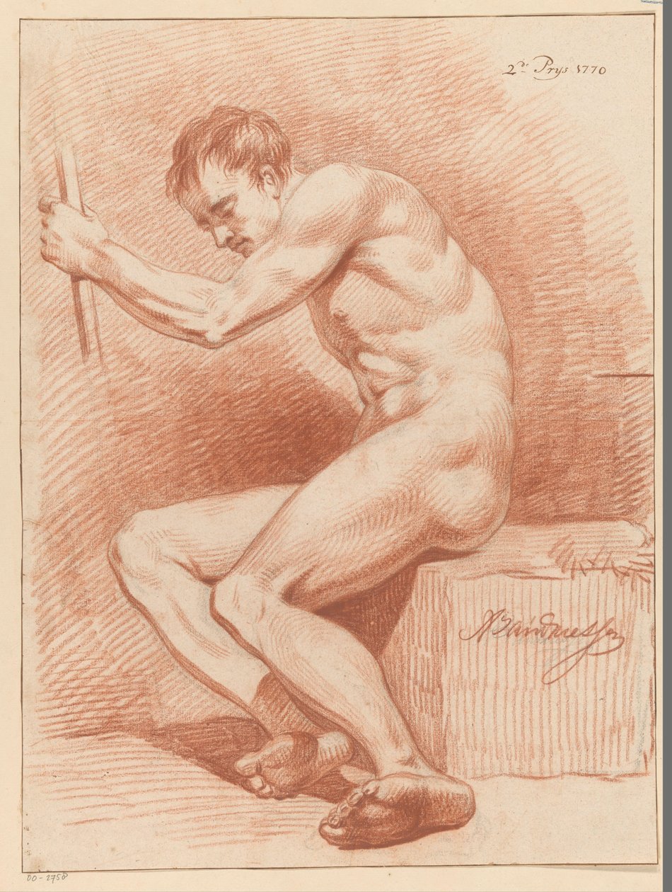 Siddende mand nøgen, set fra siden (2. præmie 1770) af Anthony Andriessen