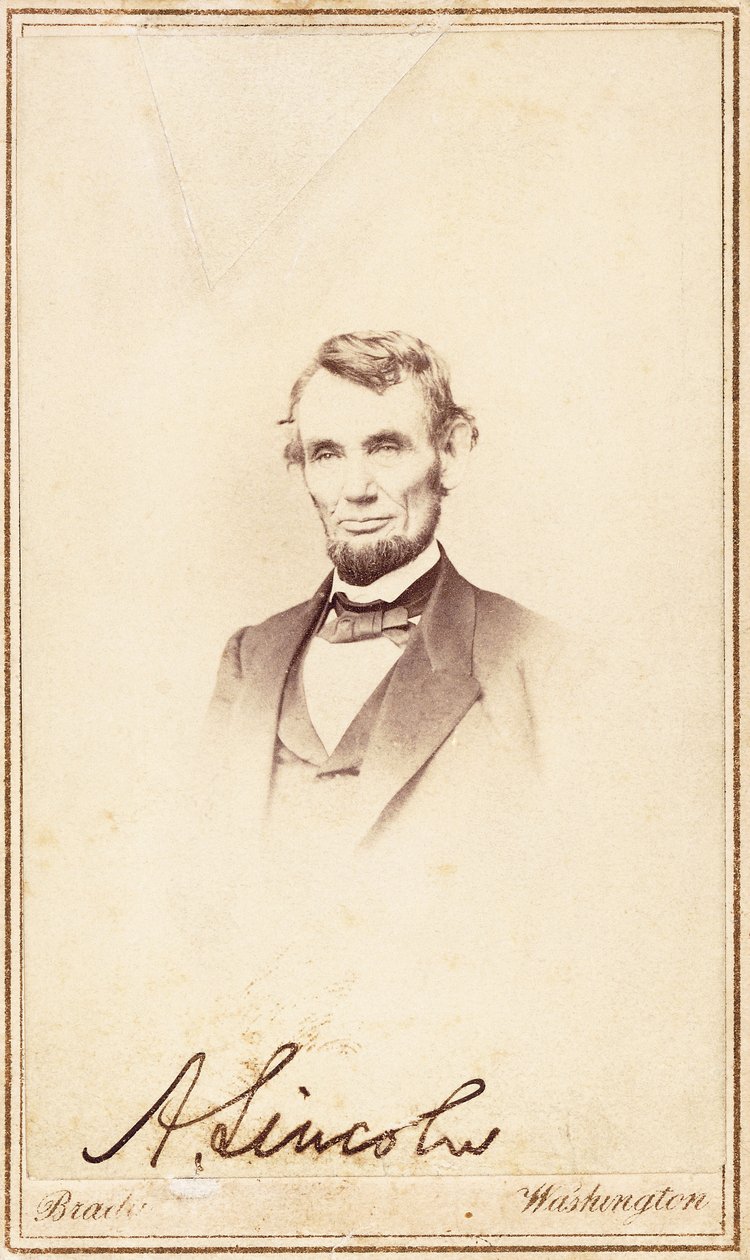 Abraham Lincoln, underskrevet carte-de-visite, 1864 af Anthony Berger