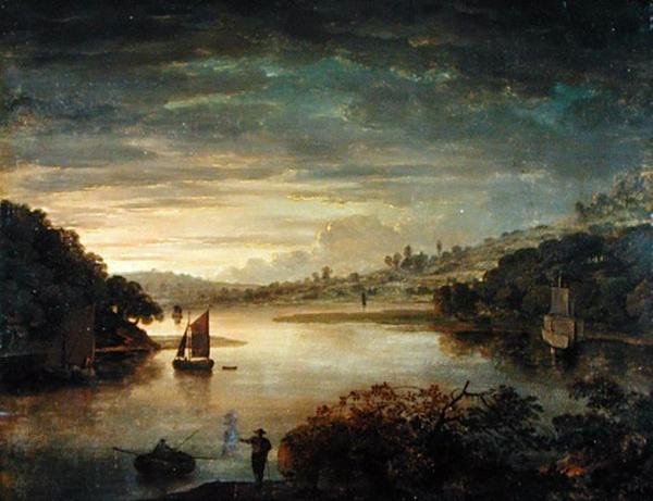Udsigt over floden Neath i Glamorganshire (olie på tavle) af Anthony Devis