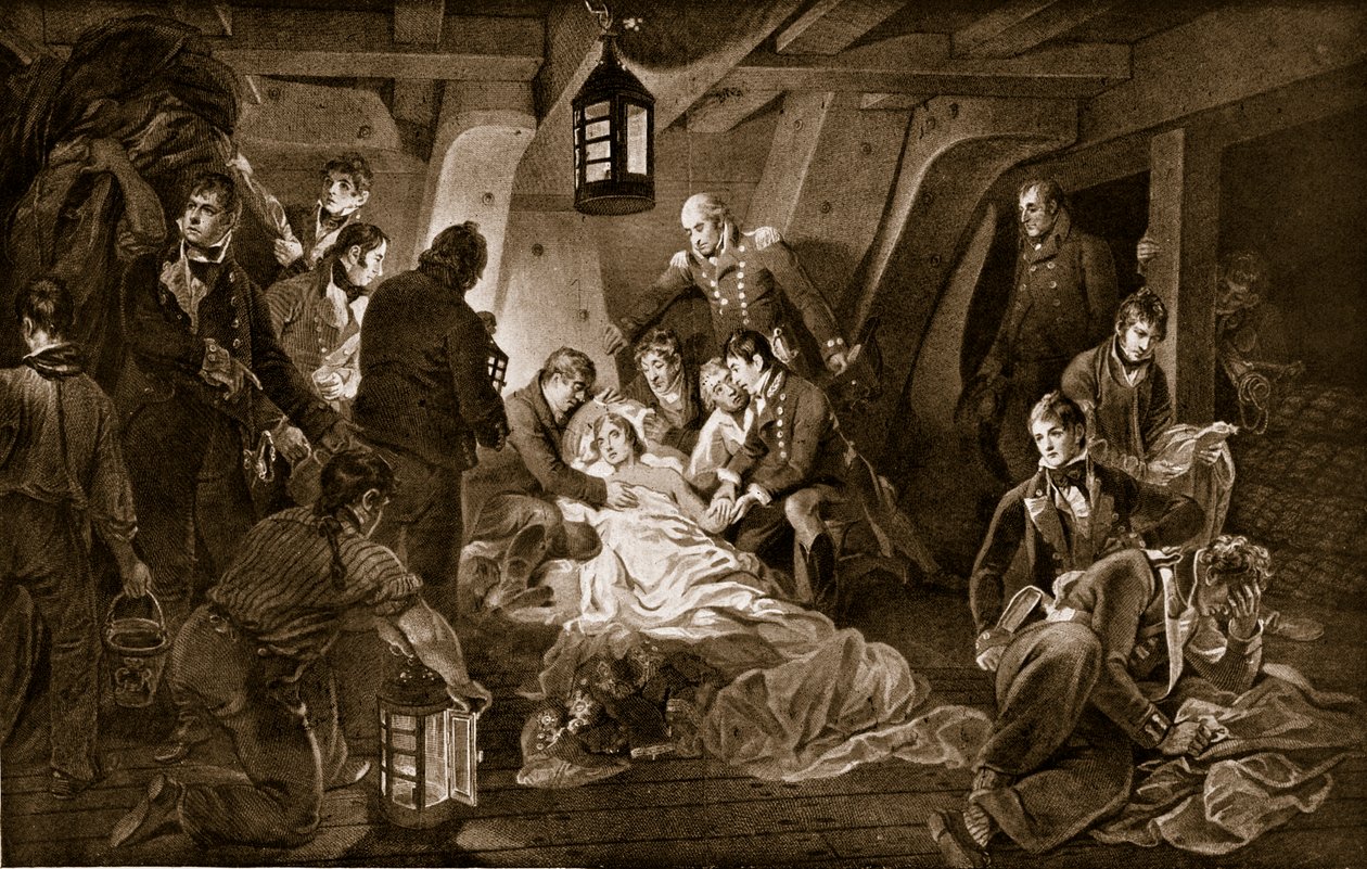 Nelsons død, 1805, illustration fra "Hutchinson