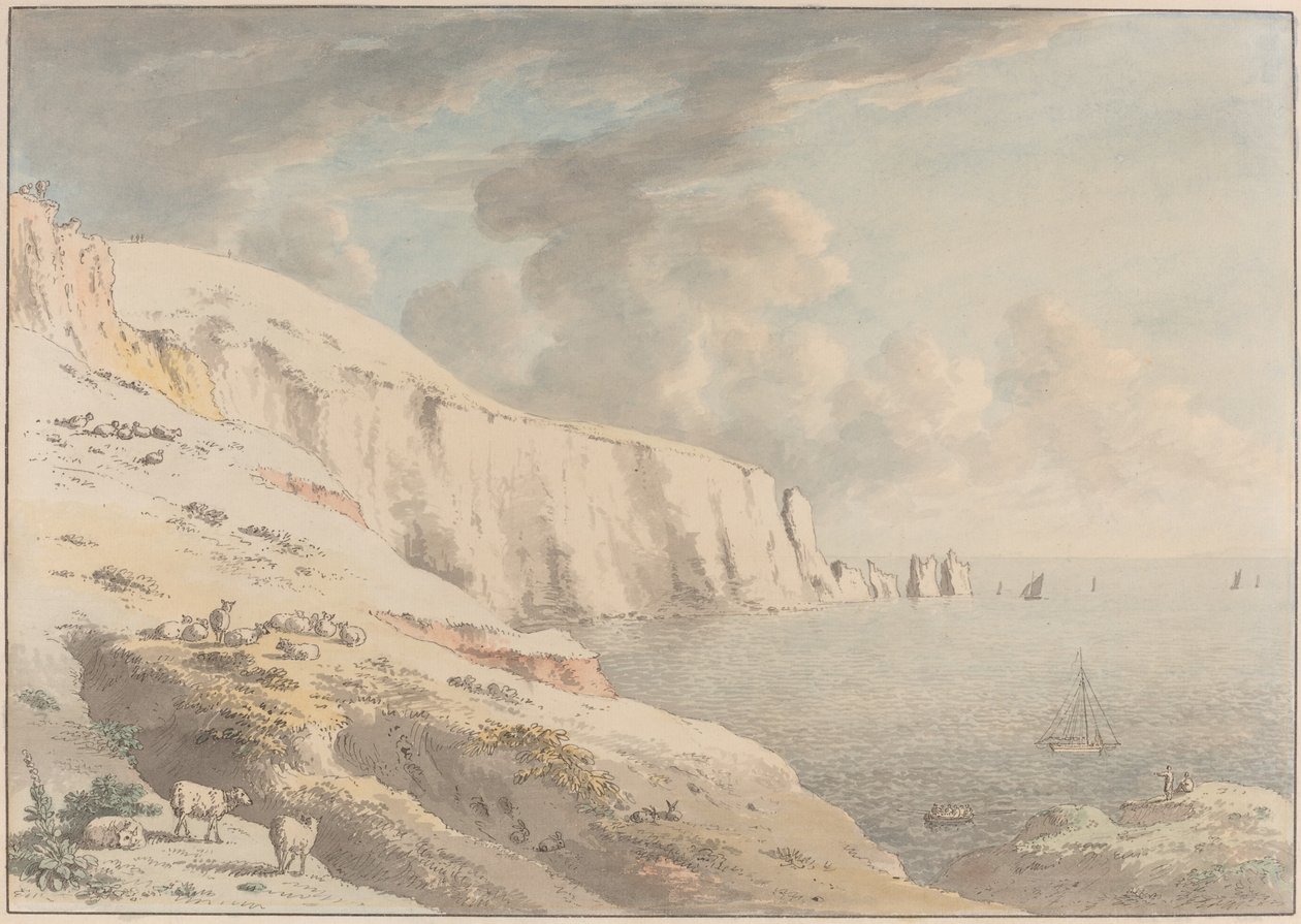 Udsigt over nålene og hvide klipper taget fra Alum Bay, Isle of Wight af Anthony Devis