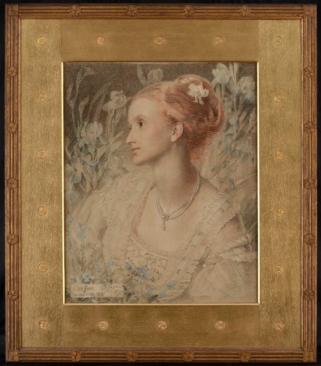 Clara Flower (farvede kridt på cremefarvet papir) af Anthony Frederick Augustus Sandys