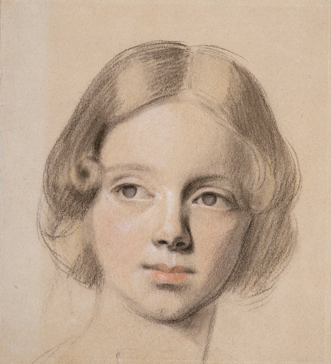 Head of Emma Sandys (farvet kridt på buff-papir) af Anthony Frederick Augustus Sandys