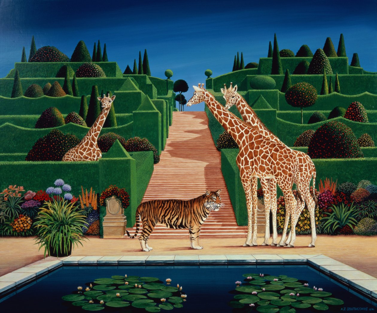 Animal Garden, 1980 (akryl om bord) af Anthony Southcombe