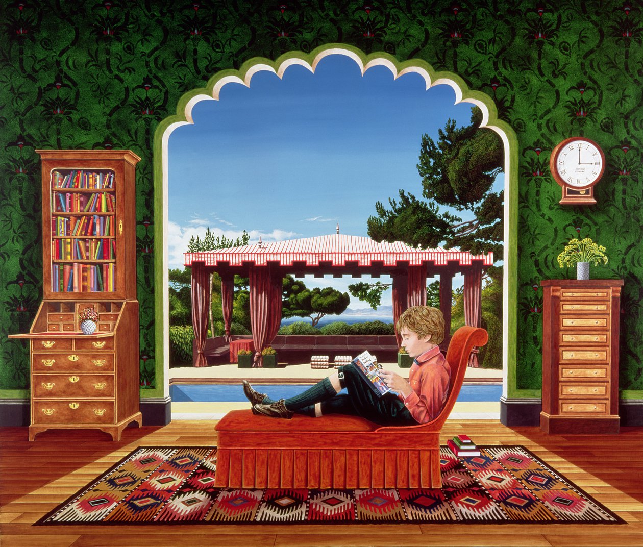 Boy Reading, 1983 (akryl om bord) af Anthony Southcombe