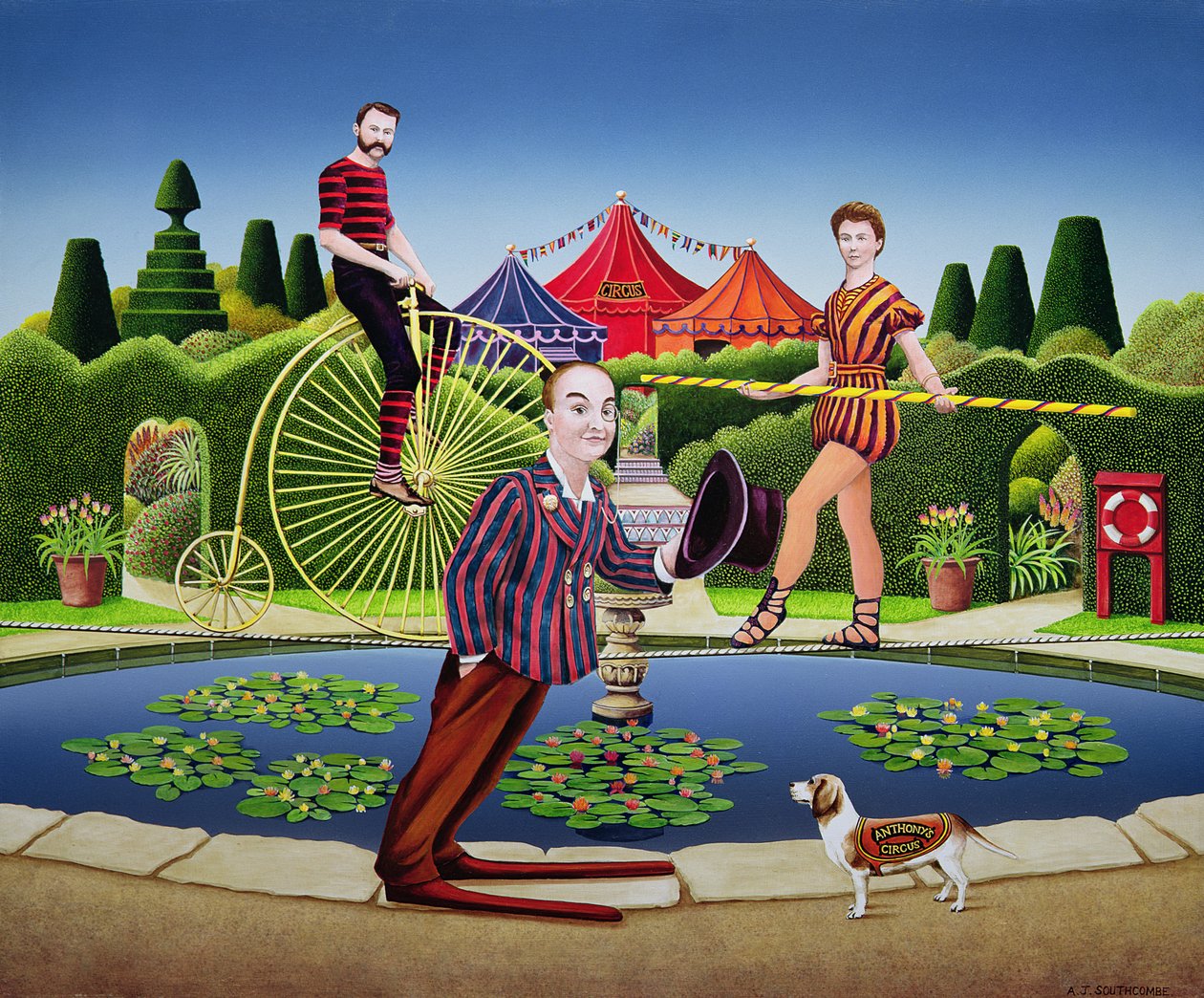 Circus Performers, 1979 (akryl om bord) af Anthony Southcombe