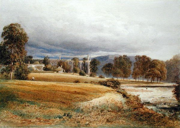Bolton Abbey fra River Wharfe, South View, ca. 1825 (akvarel på papir) af Anthony Vandyke Copley Fielding