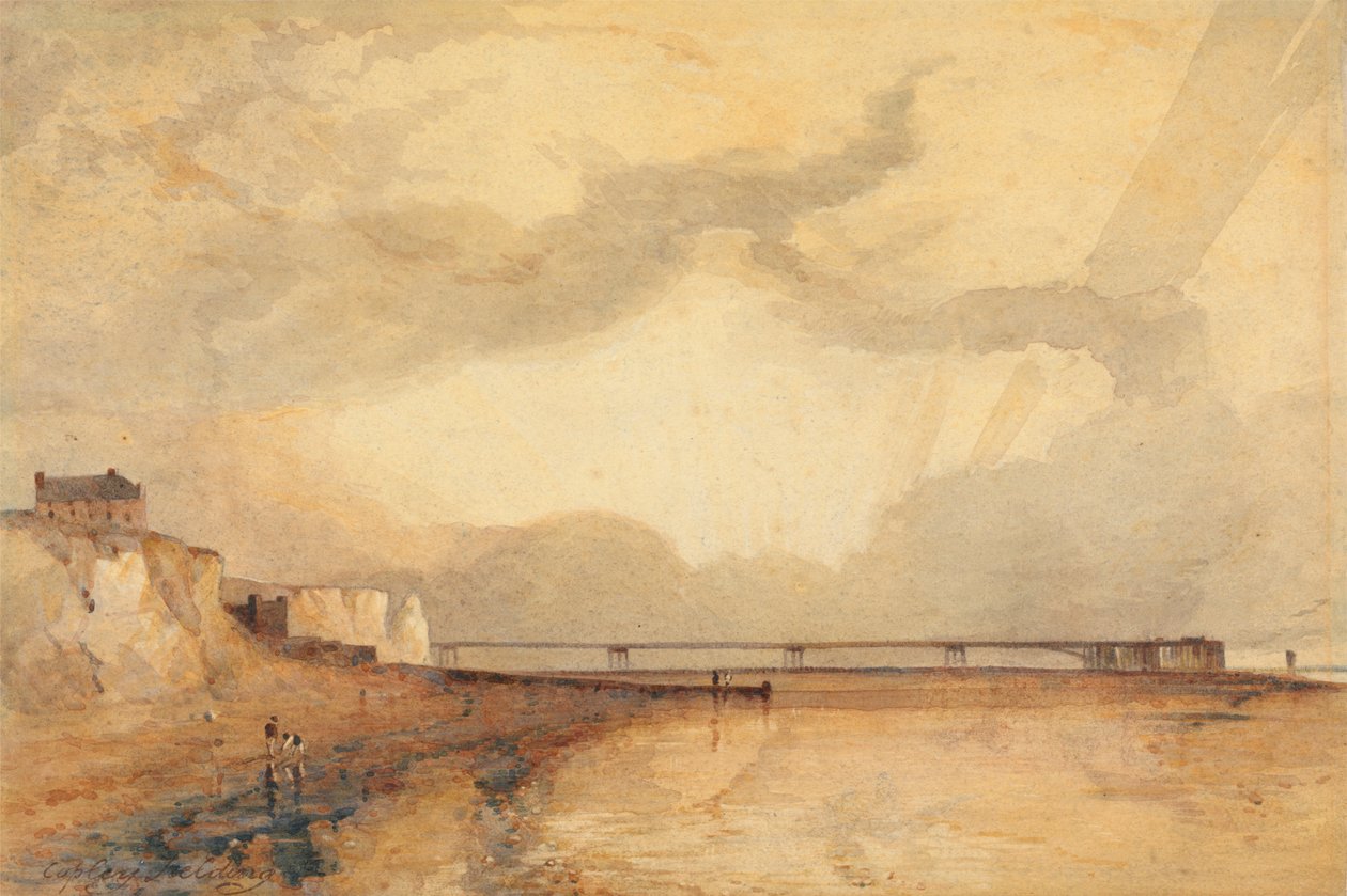 Marine Pier, Brighton - solnedgang af Anthony Vandyke Copley Fielding