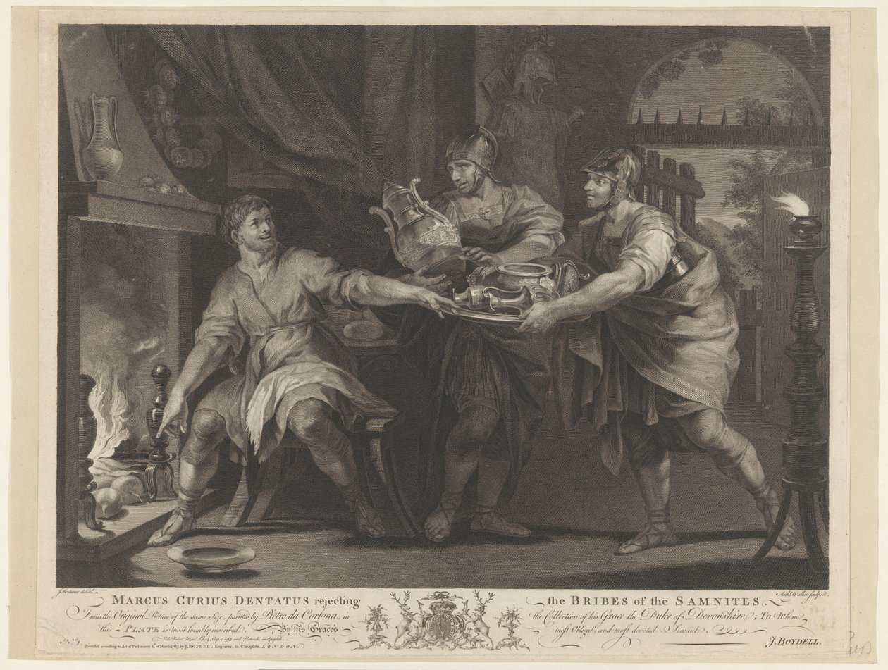 Manius Curius dentatus Weigert Geschenken Van de Samnieten Marcus Curius tandpasta afviser bestikkelserne fra Samnites (titel på objekt) af Anthony Walker