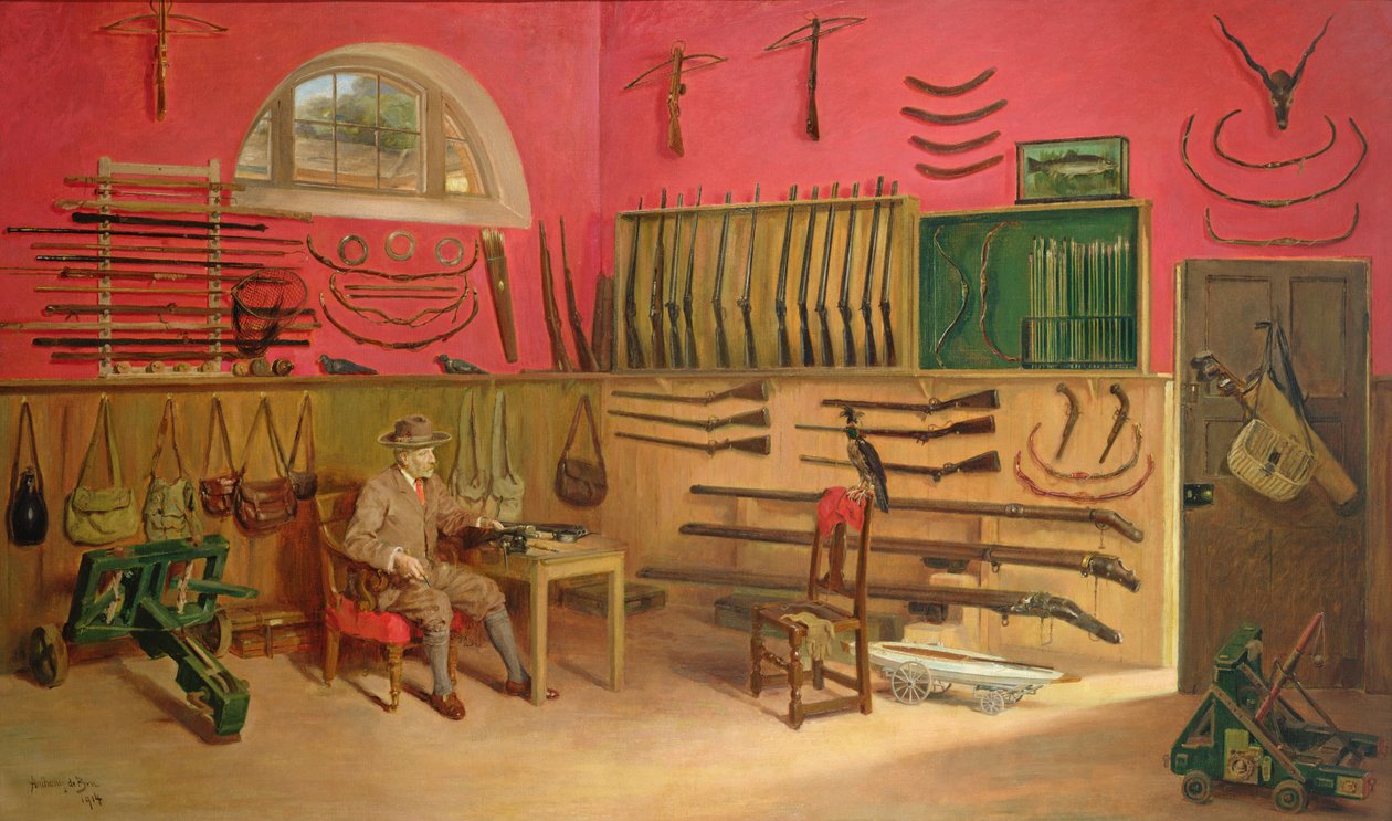 Sir Ralph Payne Gallwey i hans geværrum i Thirkleby Hall, Yorkshire, 1914 af Anthony de Bru