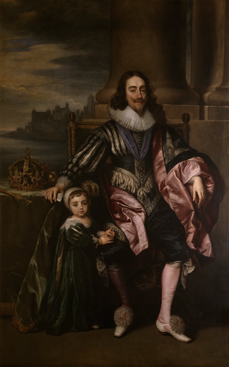 Kong Charles I og Prins Charles (olie på lærred) af Anthony van (after) Dyck