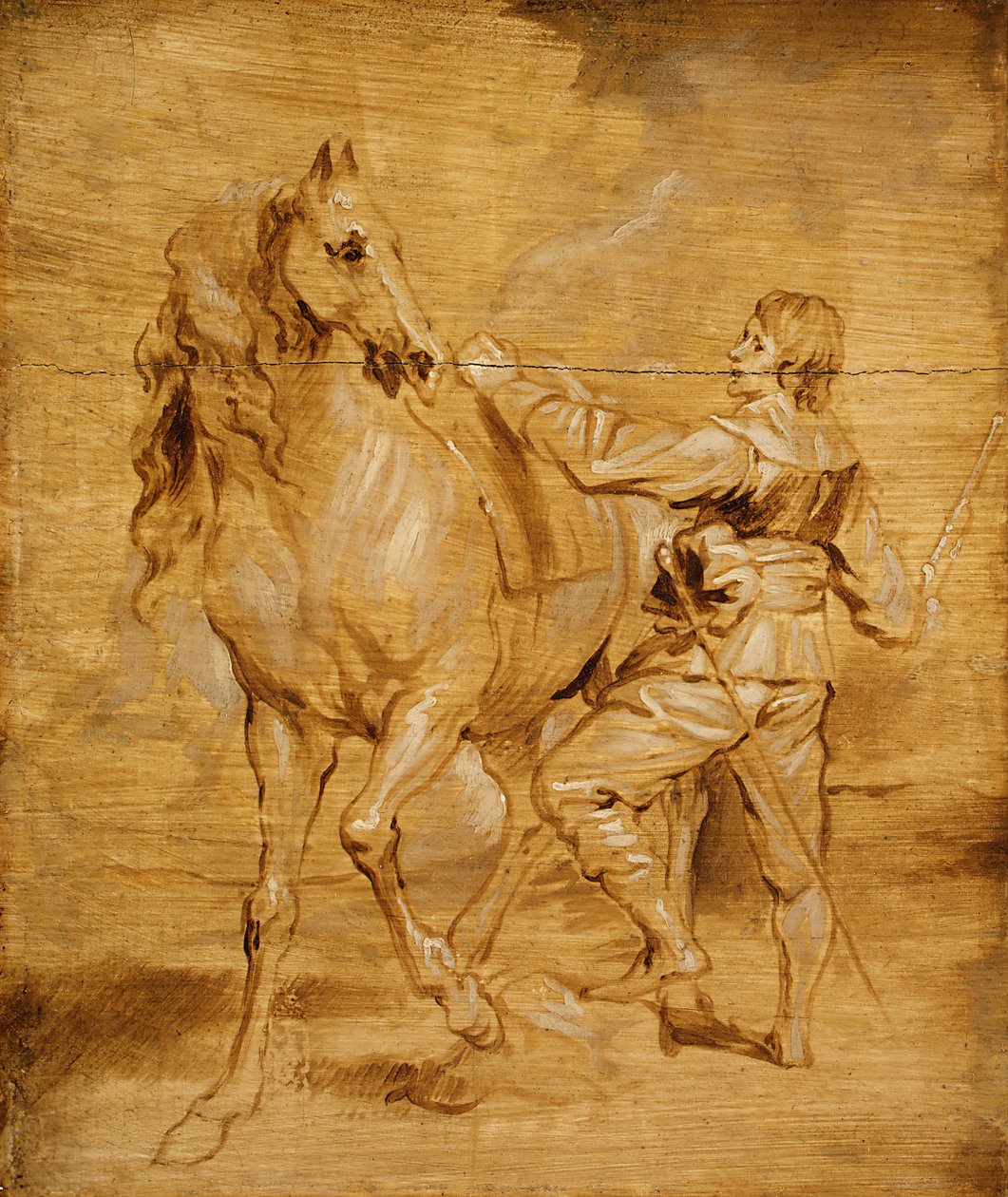En mand, der sætter op på en hest, ca. 1630. af Anthony van Dyck