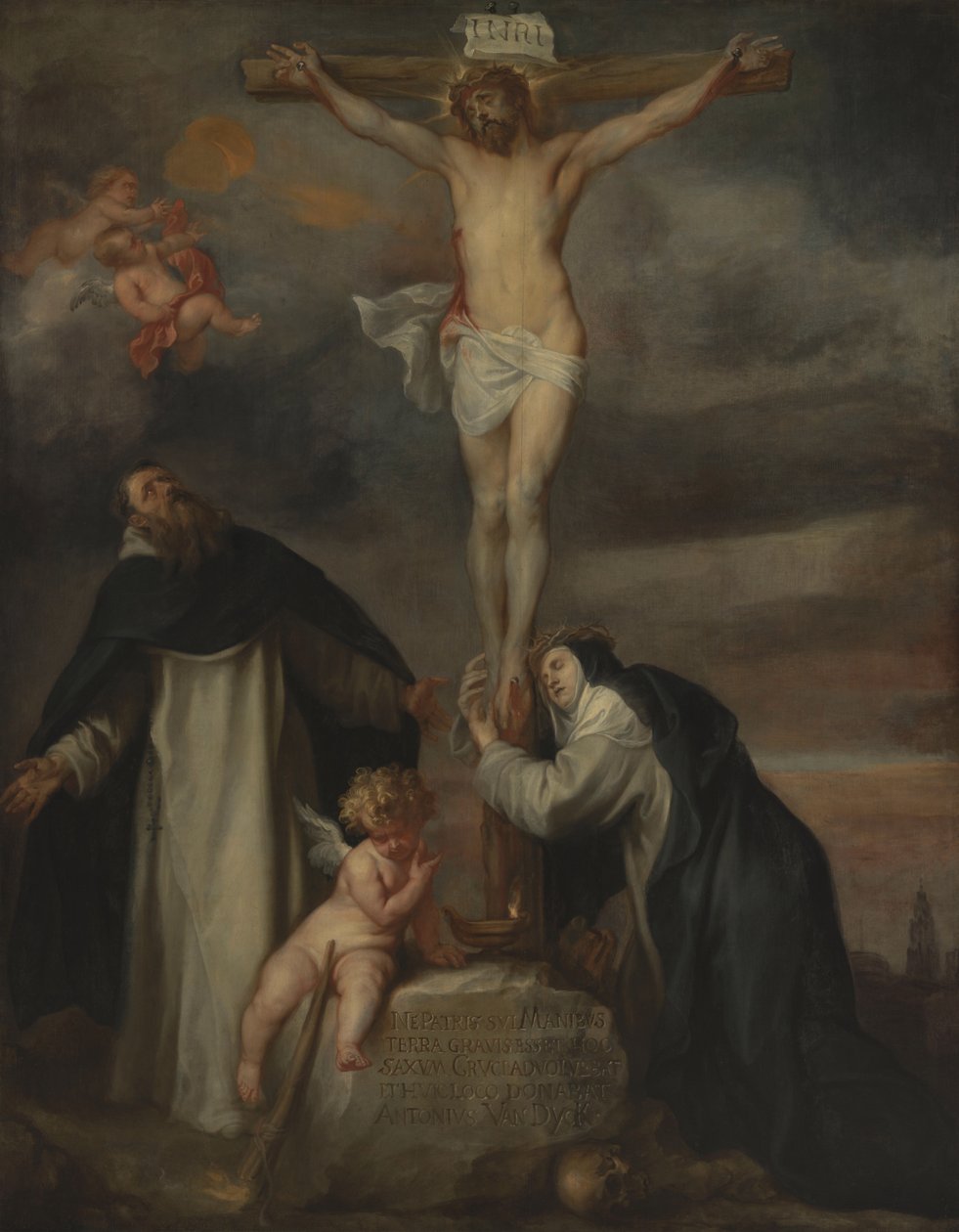 Kristus på korset sammen med Sankt Katarina af Siena, Sankt Dominikus og en engel af Anthony van Dyck