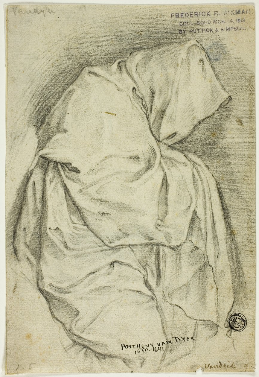 Draperet med hætteklædt figur (recto); To skitser af svaner i vand (verso) af Anthony van Dyck