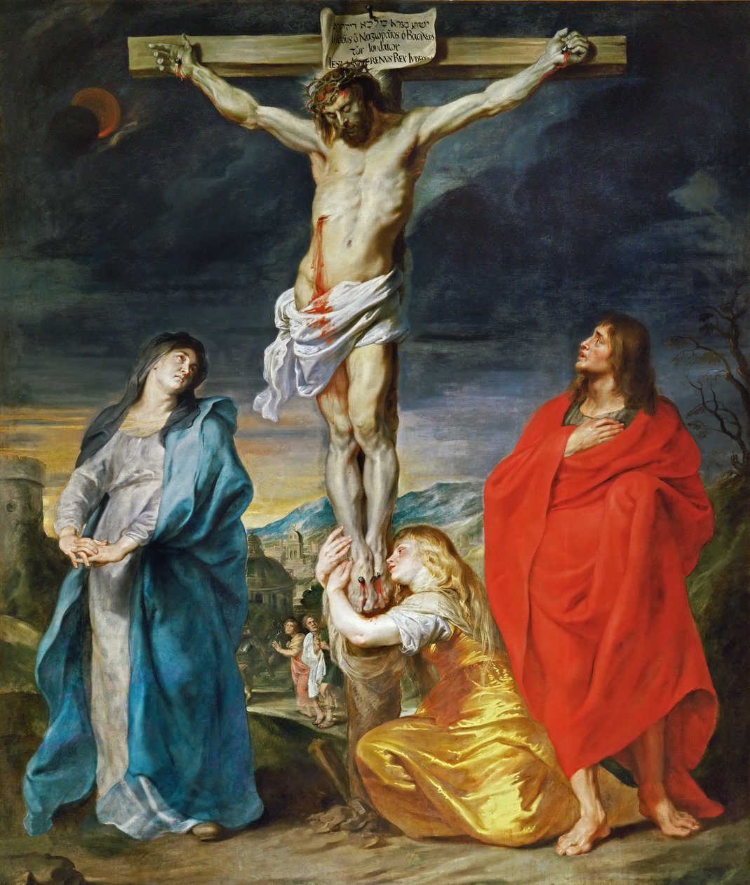 Fransk:  Le Calvaire Kristus korsfæstet med Jomfru Maria, Sankt Johannes og Maria Magdalene af Anthony van Dyck