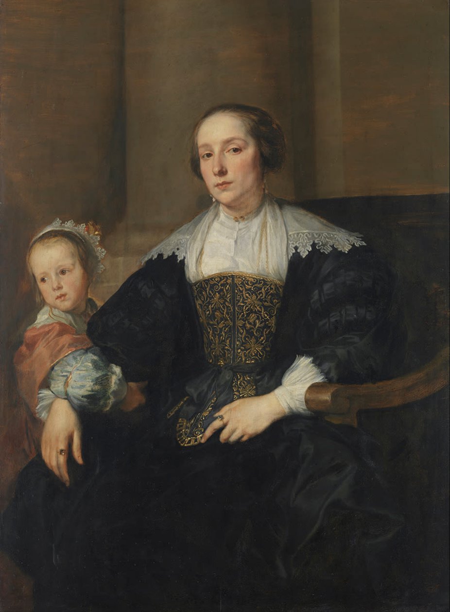 German: Bildnis der Anna van Thielen, Gattin des Malers Theodoor Rombouts, mit ihrer Tochter Anna Maria Portræt af Anna van Thielen, hustru til maleren Theodor Rombouts med deres datter Anna Maria af Anthony van Dyck