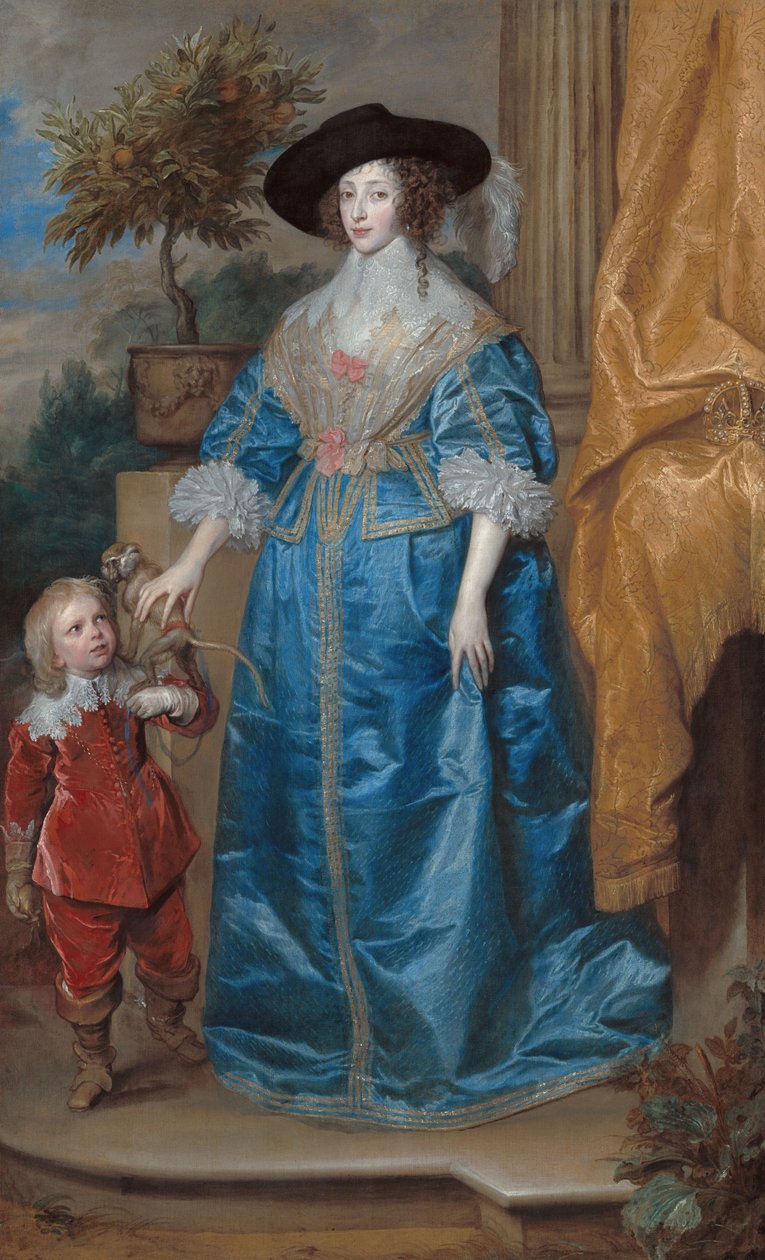Tysk: Portræt af dronning Henrietta Maria med dværgen Sir Jeffrey Hudson Dronning Henrietta Maria med Sir Jeffrey Hudson af Anthony van Dyck