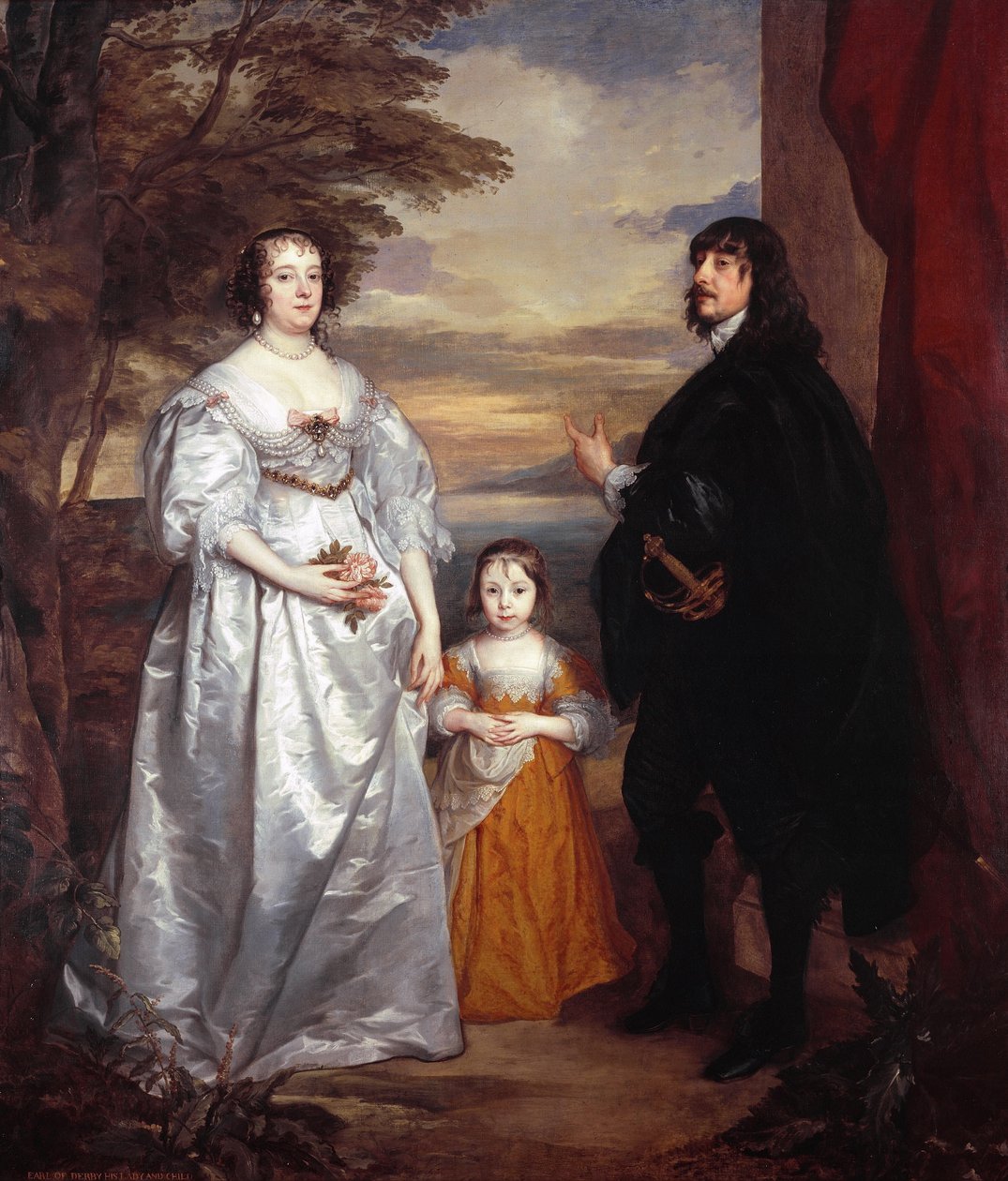 Gruppeportræt af James Stanley, Lord Strange (1607-1651), Charlotte de La Trémoille (1599-1664) og Lady Henrietta Maria Stanley (1630-1685) af Anthony van Dyck