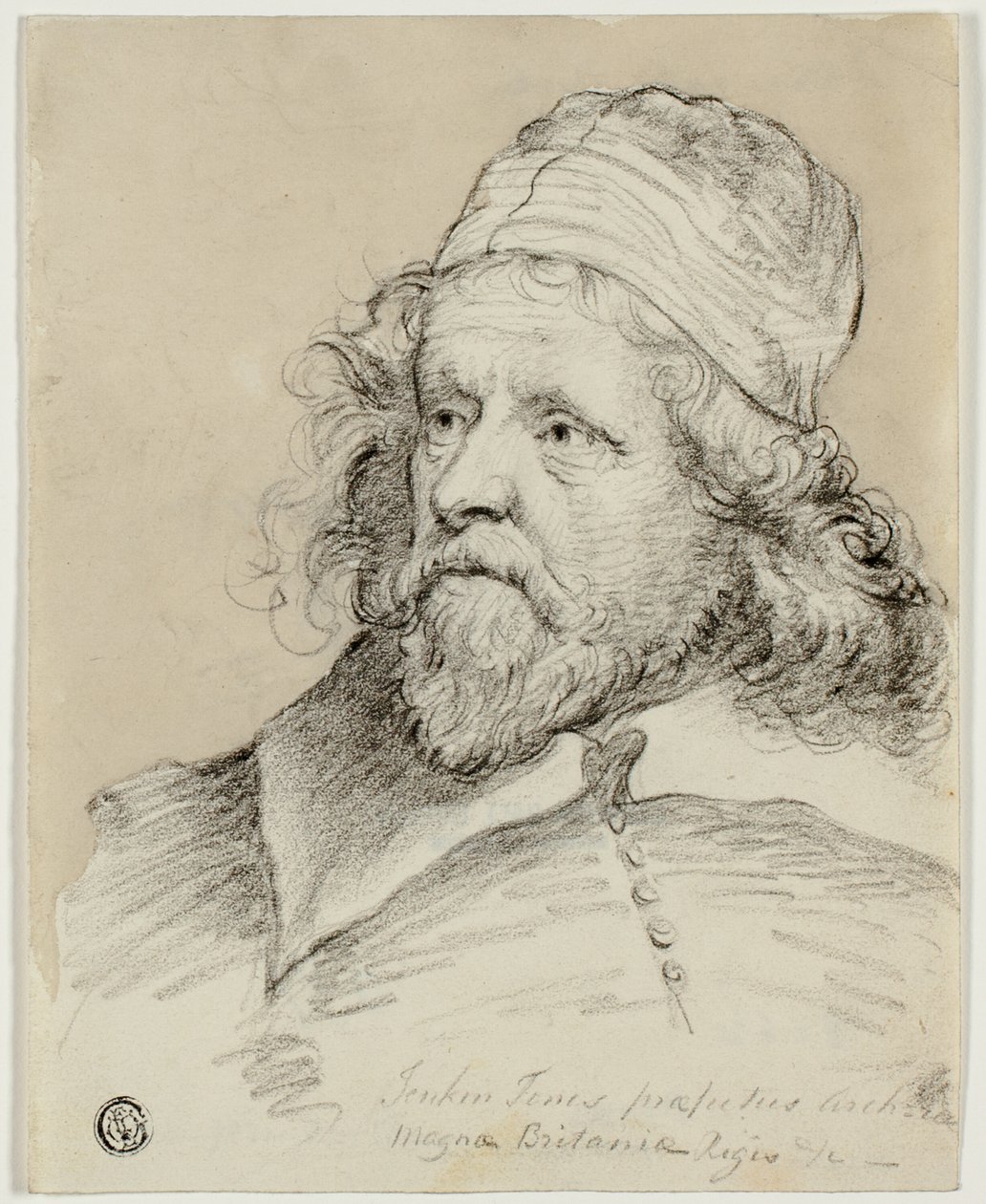 Inigo Jones (rekto); Skitse af kvindeligt hoved (verso) af Anthony van Dyck