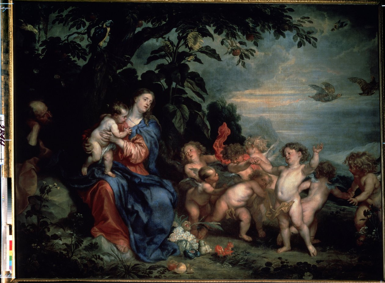 ""Rest on the Flight into Egypt or the Virgin with Partridges"" (Rest on the Flight into Egypt (Virgin with Partridges)) Maleri af Sir Anthonis van Dyck (1599-1641) 1629-1630 Dim. 215x285,5 cm Museum fra eremitagen, Sankt Petersborg af Anthony van Dyck