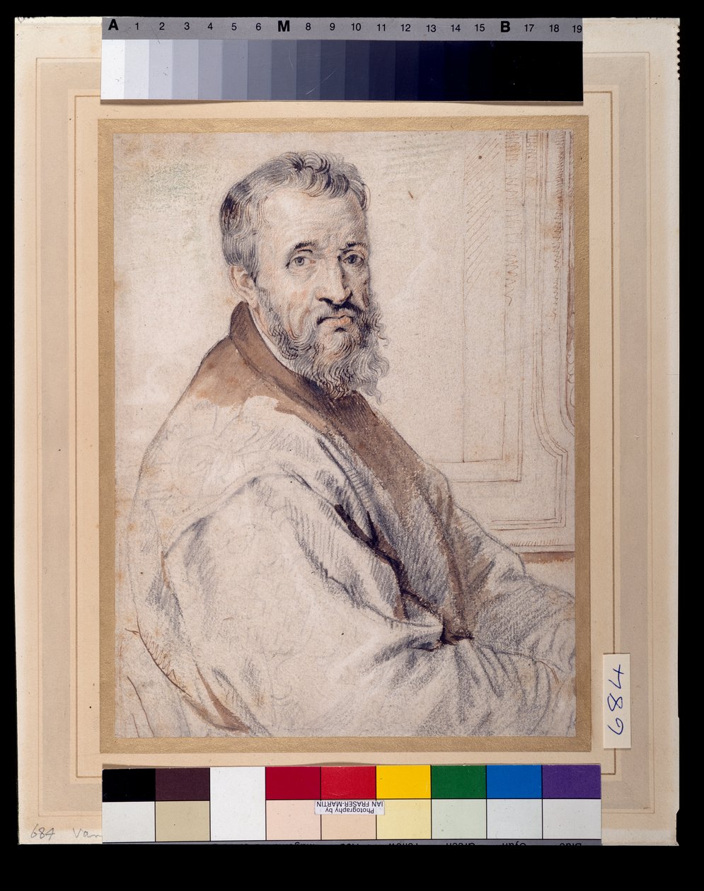 Michelangelo, menes at være efter Bugiardini eller Federico Zuccaro (rød og sort kridt over pen og blæk med vask på papir) af Anthony van Dyck