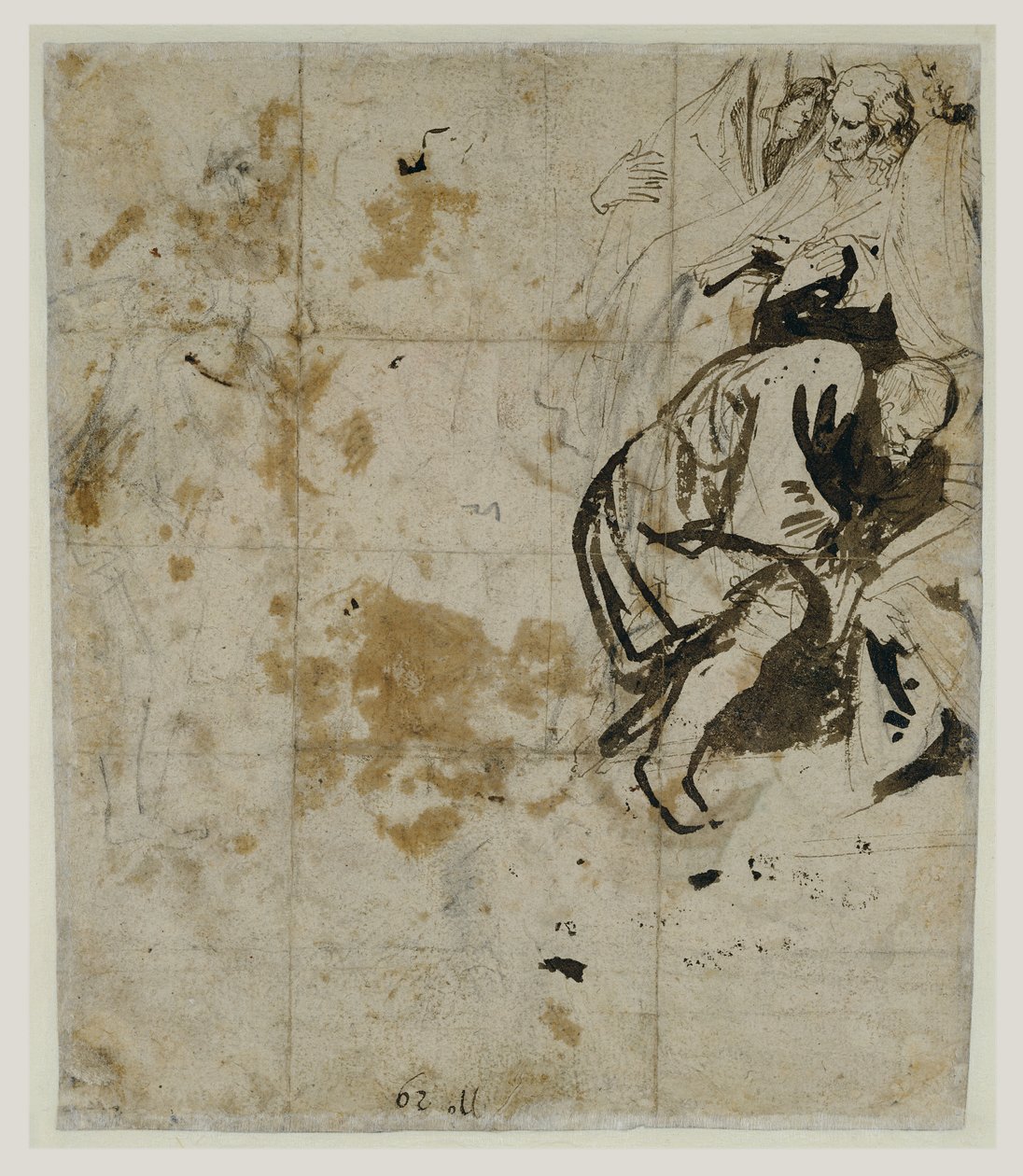 Partial Study of the Entombment (verso) (1617-18) (Sort kridt, kuglepen og brunt blæk, brun og rødlig vask, rød og blå kridt og hvid gouacheforhøjelse) af Anthony van Dyck