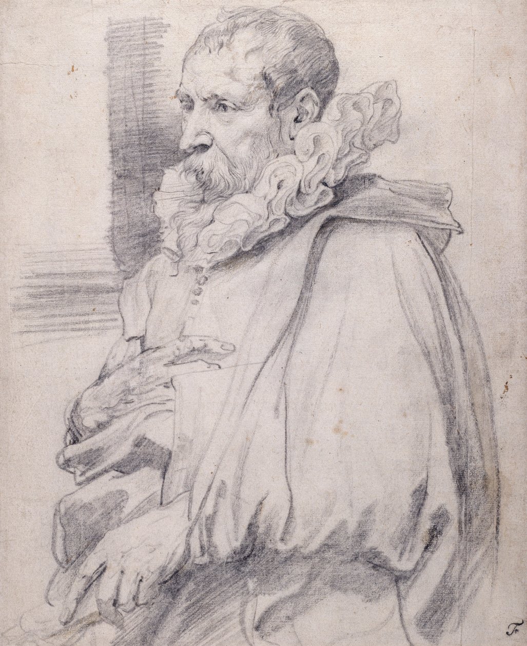 Pieter Brueghel den yngre (sort kridt på hvidt papir) af Anthony van Dyck