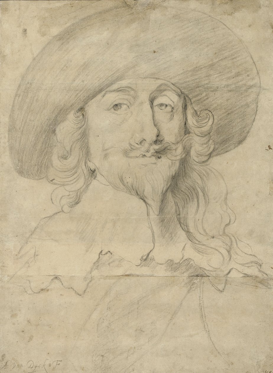 Portræt af Charles I (kridt på papir) af Anthony van Dyck