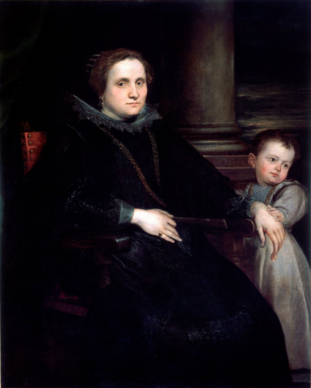 Portræt af dame med børnemaleri af Antonie Van Dyck (1599-1641) 1626 Dim. 160x140 cm Gener, Galleria Nazionale di Palazzo Spinola af Anthony van Dyck