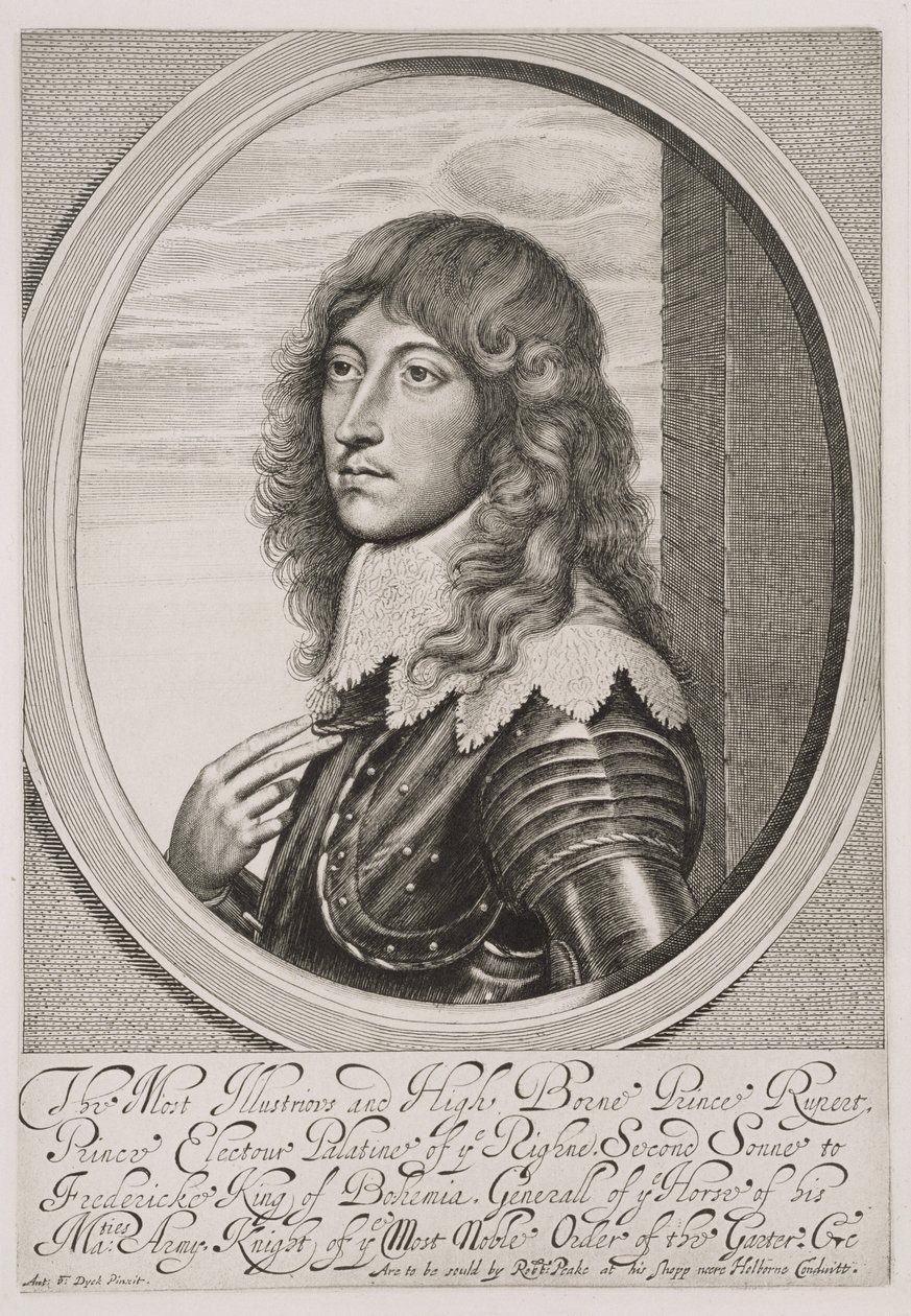 Portræt af prins Rupert (1619-82) Pfalzgrev af Rhinen og hertug af Bayern, indgraveret af William Faithorne (1616-91) af Anthony van Dyck