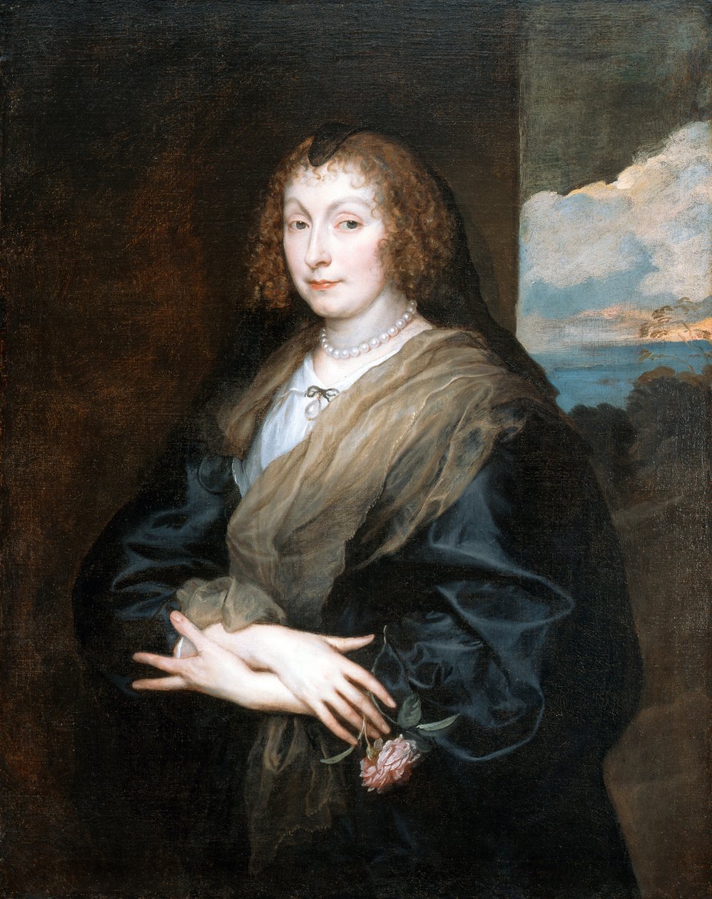 Portræt af en kvinde med en rose, mellem 1635 og 1639 af Anthony van Dyck