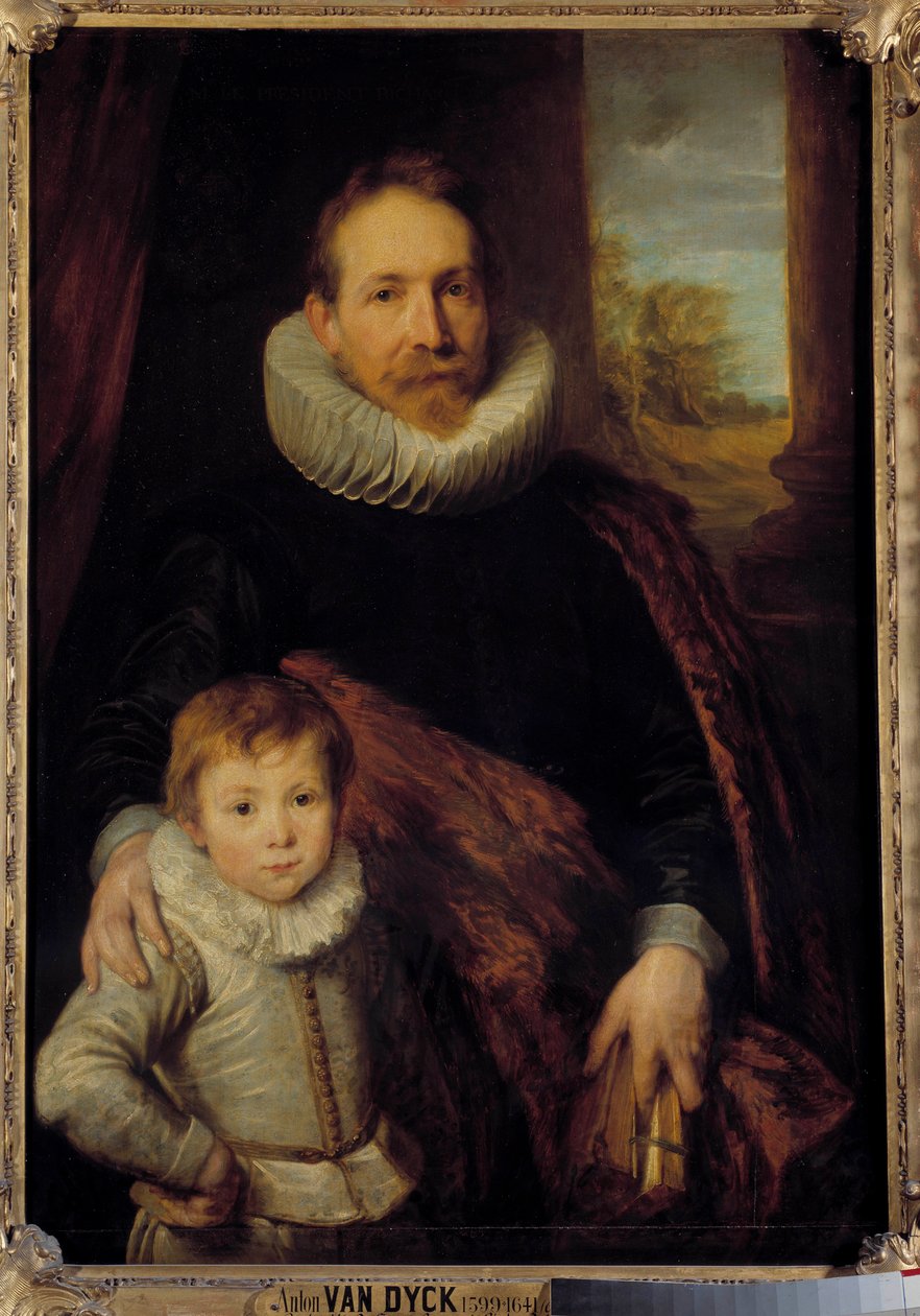 Portræt af en far og hans søn eller "Portræt af Guillaume Richardot med sin søn" Faderen bærer et jordbærkrave. Maleri af Anton (Antoon eller Anthony) van Dyck (1599-1641) 1600-tallet søn. 1,15x0,83 m - Portræt af en far og hans søn eller "" Guill af Anthony van Dyck