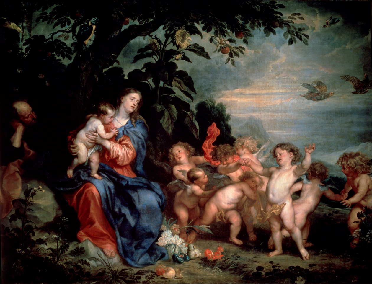 Hvil på flugten til Egypten Jomfru med Agerhøns, c1629-1630. af Anthony van Dyck