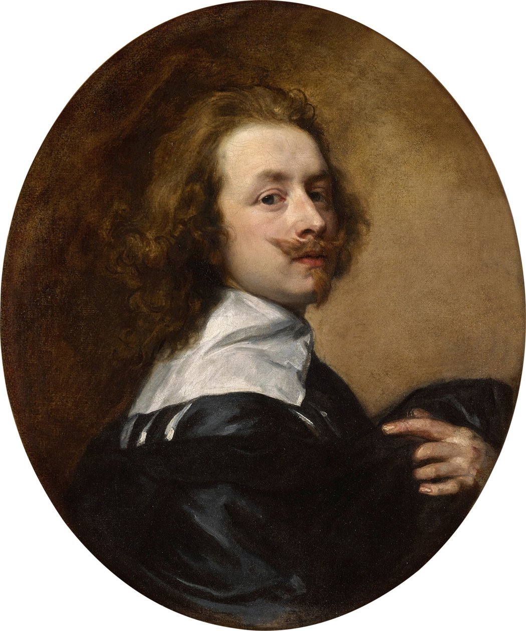 Selvportræt med oprejst overskæg og løftet venstre hånd af Anthony van Dyck